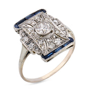 Art Deco diamond sapphire platinum ring