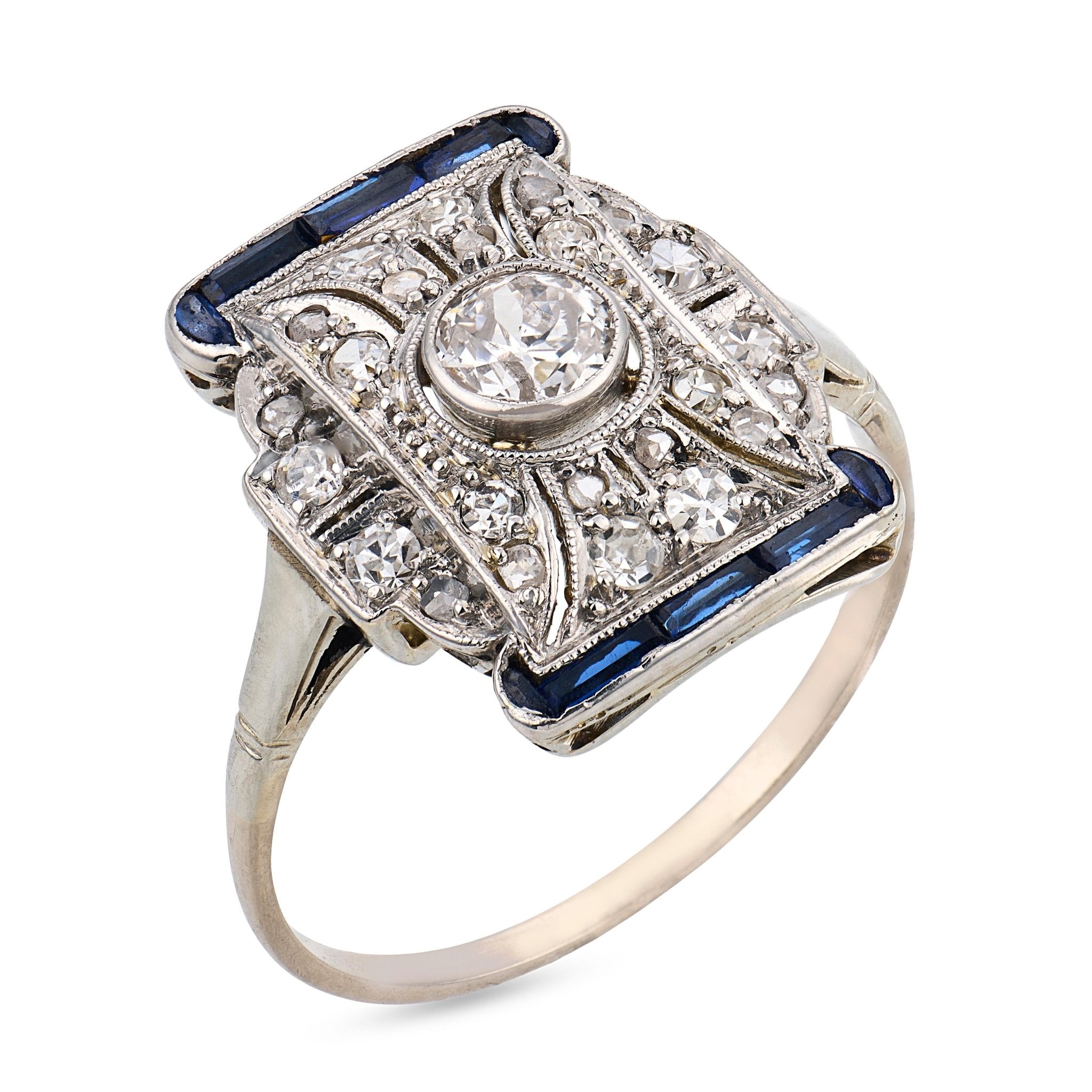 Art Deco diamond sapphire platinum ring