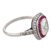 Art Deco style 1.24 carat diamond ruby platinum cluster engagement ring