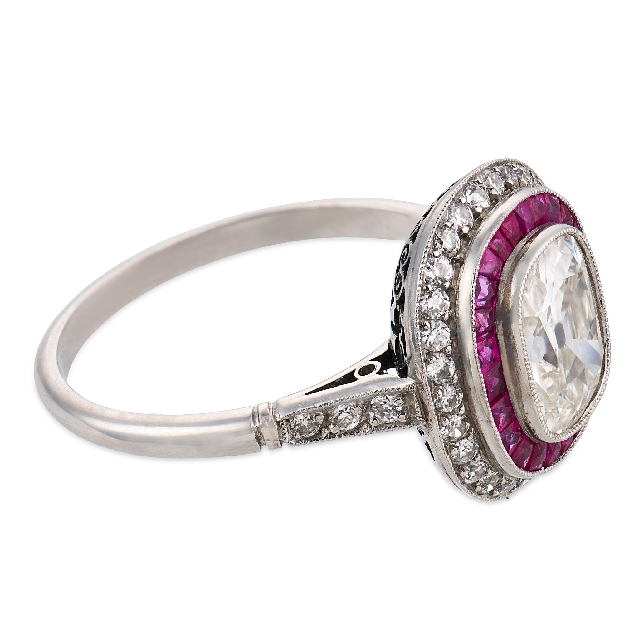 Art Deco style 1.24 carat diamond ruby platinum cluster engagement ring