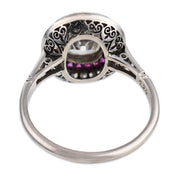 Art Deco style 1.24 carat diamond ruby platinum cluster engagement ring