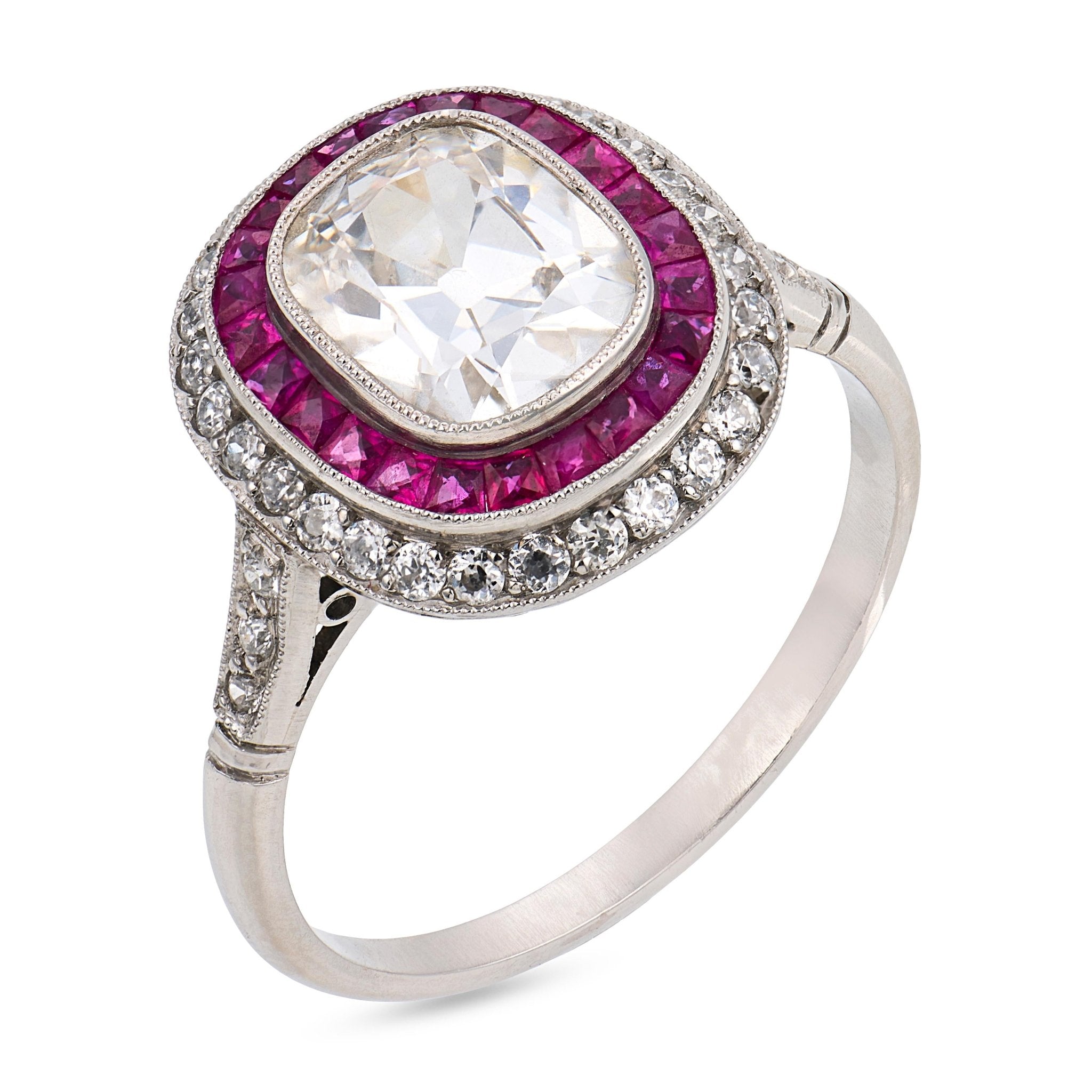 Art Deco style 1.24 carat diamond ruby platinum cluster engagement ring