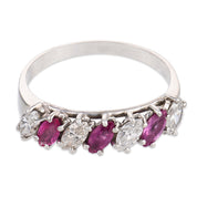 Mid Century marquise cut ruby diamond platinum band ring