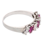 Mid Century marquise cut ruby diamond platinum band ring