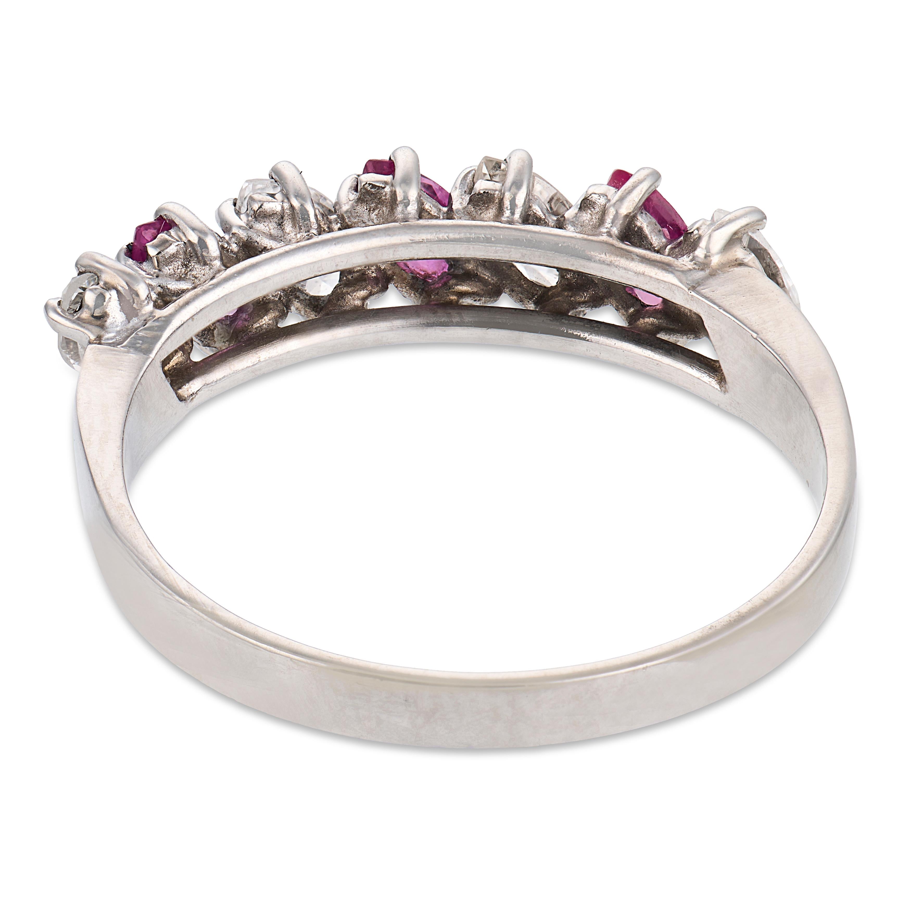Mid Century marquise cut ruby diamond platinum band ring