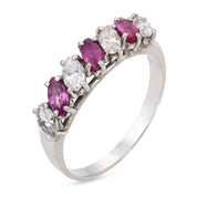 Mid Century marquise cut ruby diamond platinum band ring