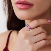 Mid Century marquise cut ruby diamond platinum band ring