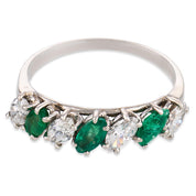 Mid Century 1.40 carat diamond emerald platinum band ring