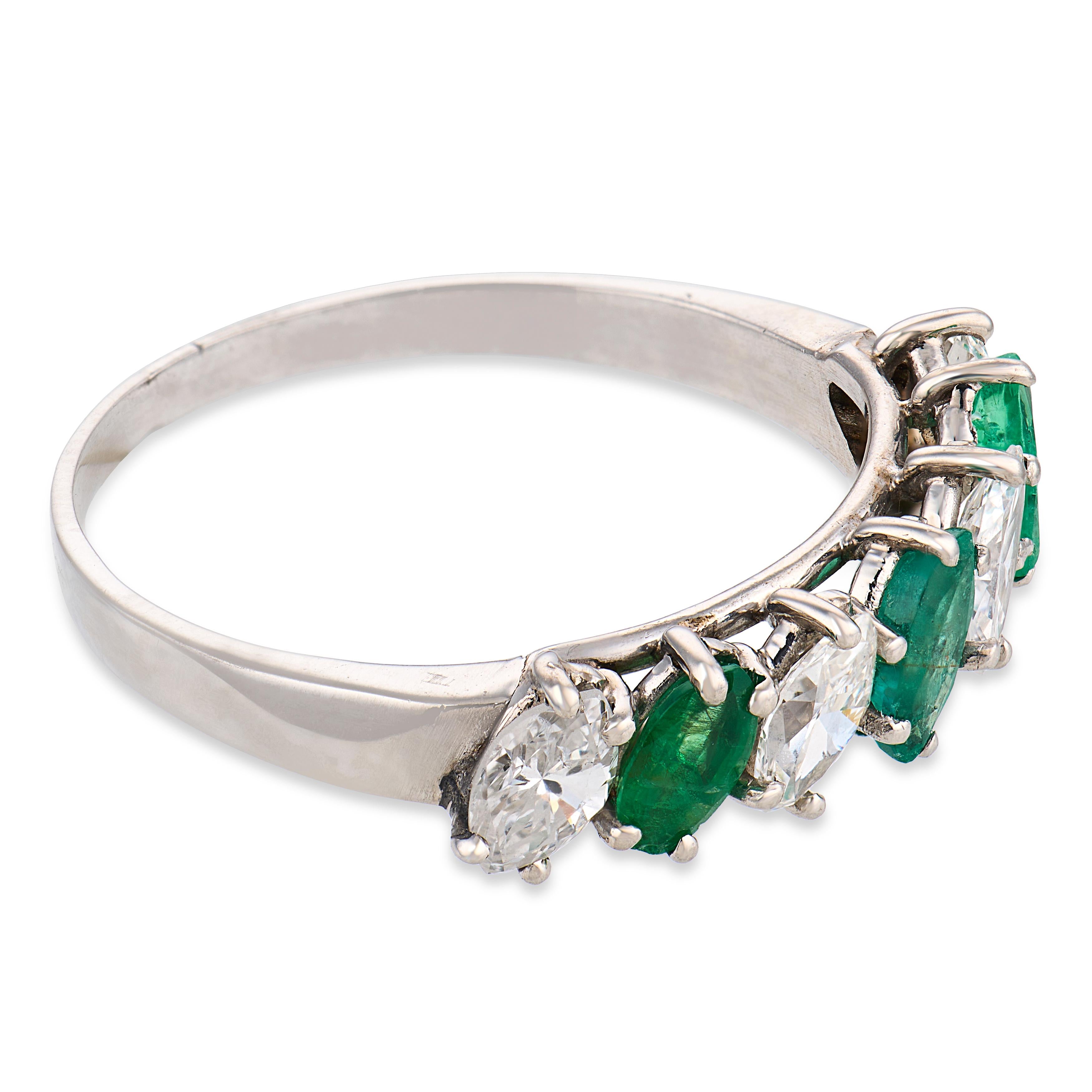 Mid Century 1.40 carat diamond emerald platinum band ring