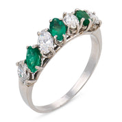 Mid Century 1.40 carat diamond emerald platinum band ring
