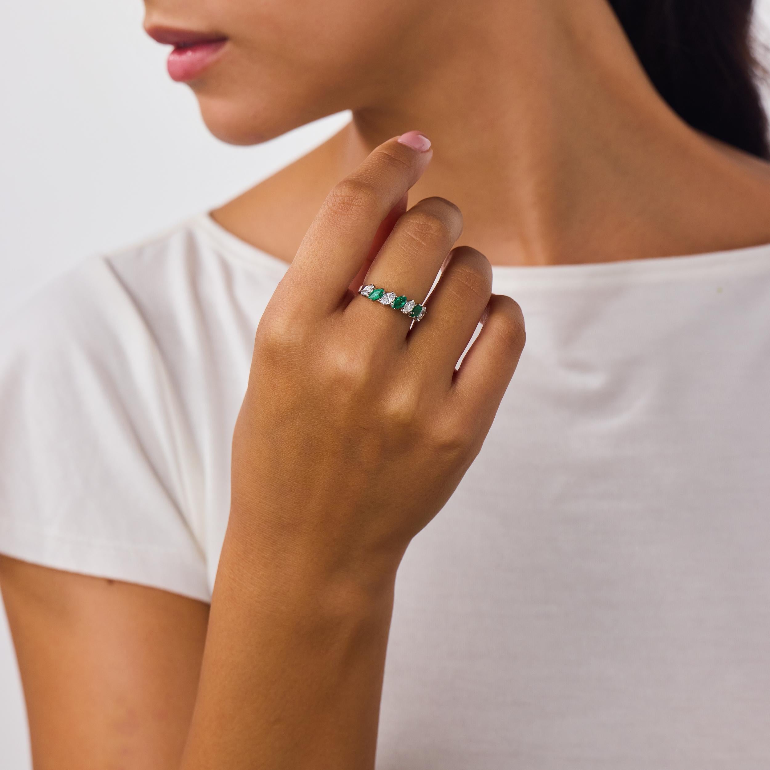 Mid Century 1.40 carat diamond emerald platinum band ring