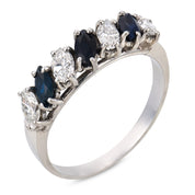 Mid Century diamond sapphire platinum band ring