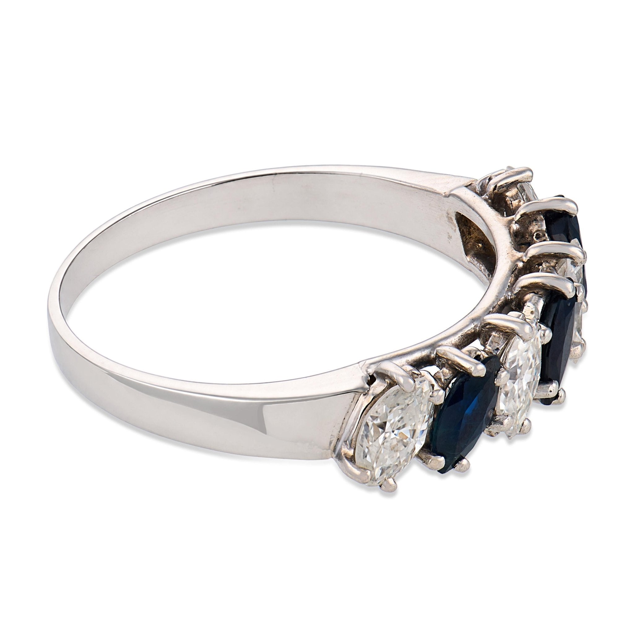 Mid Century diamond sapphire platinum band ring