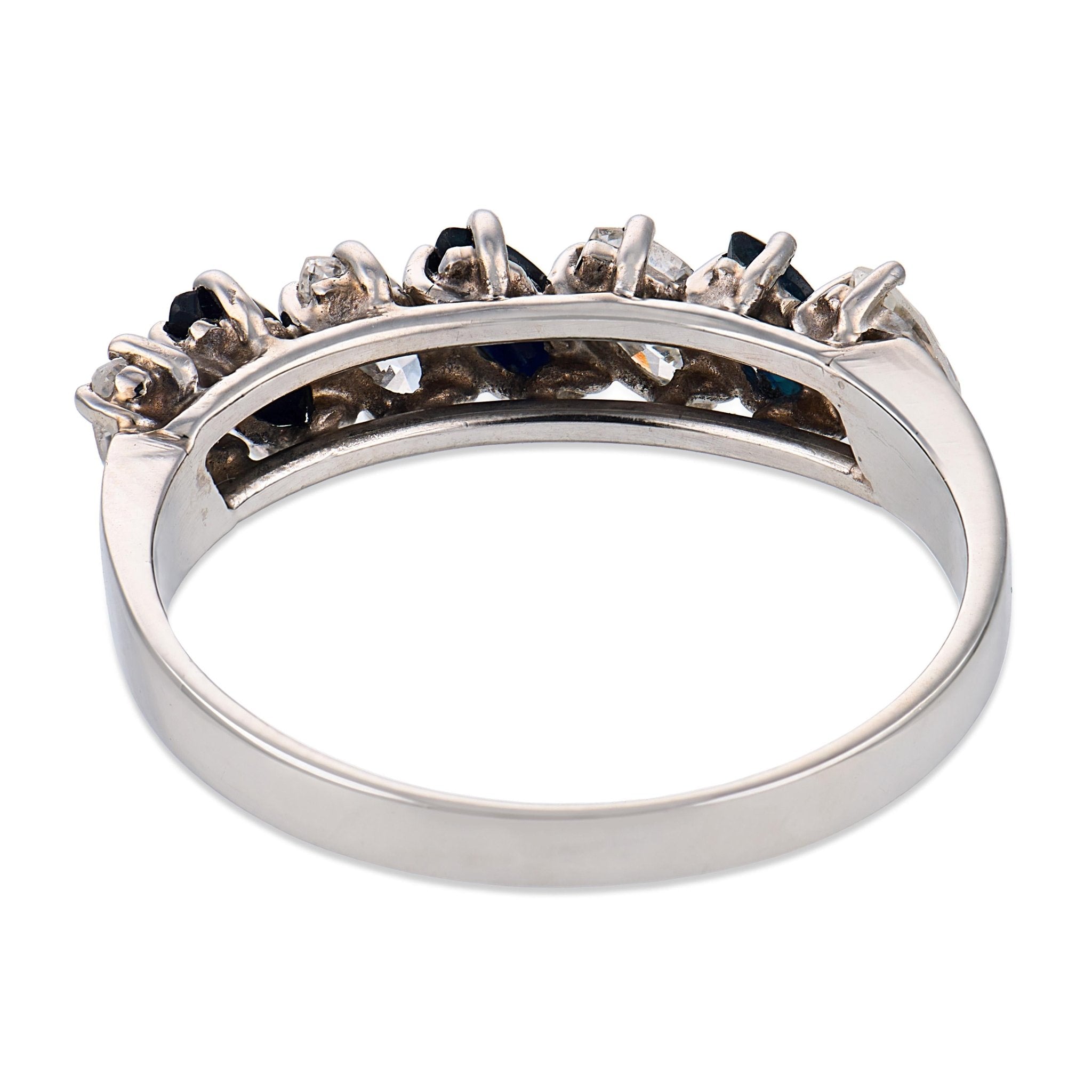 Mid Century diamond sapphire platinum band ring