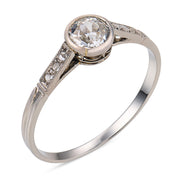 Art Deco style old European cut diamond platinum engagement ring