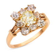 Victorian 1.80 carat diamond 18k yellow gold cluster ring