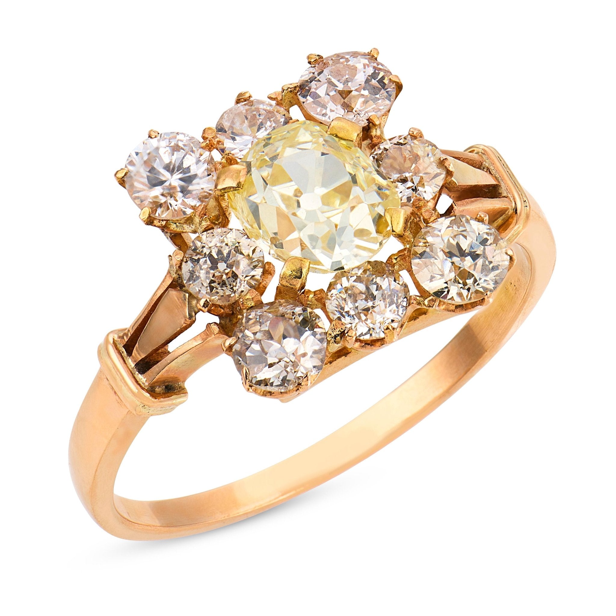 Victorian 1.80 carat diamond 18k yellow gold cluster ring