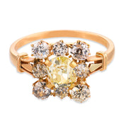 Victorian 1.80 carat diamond 18k yellow gold cluster ring