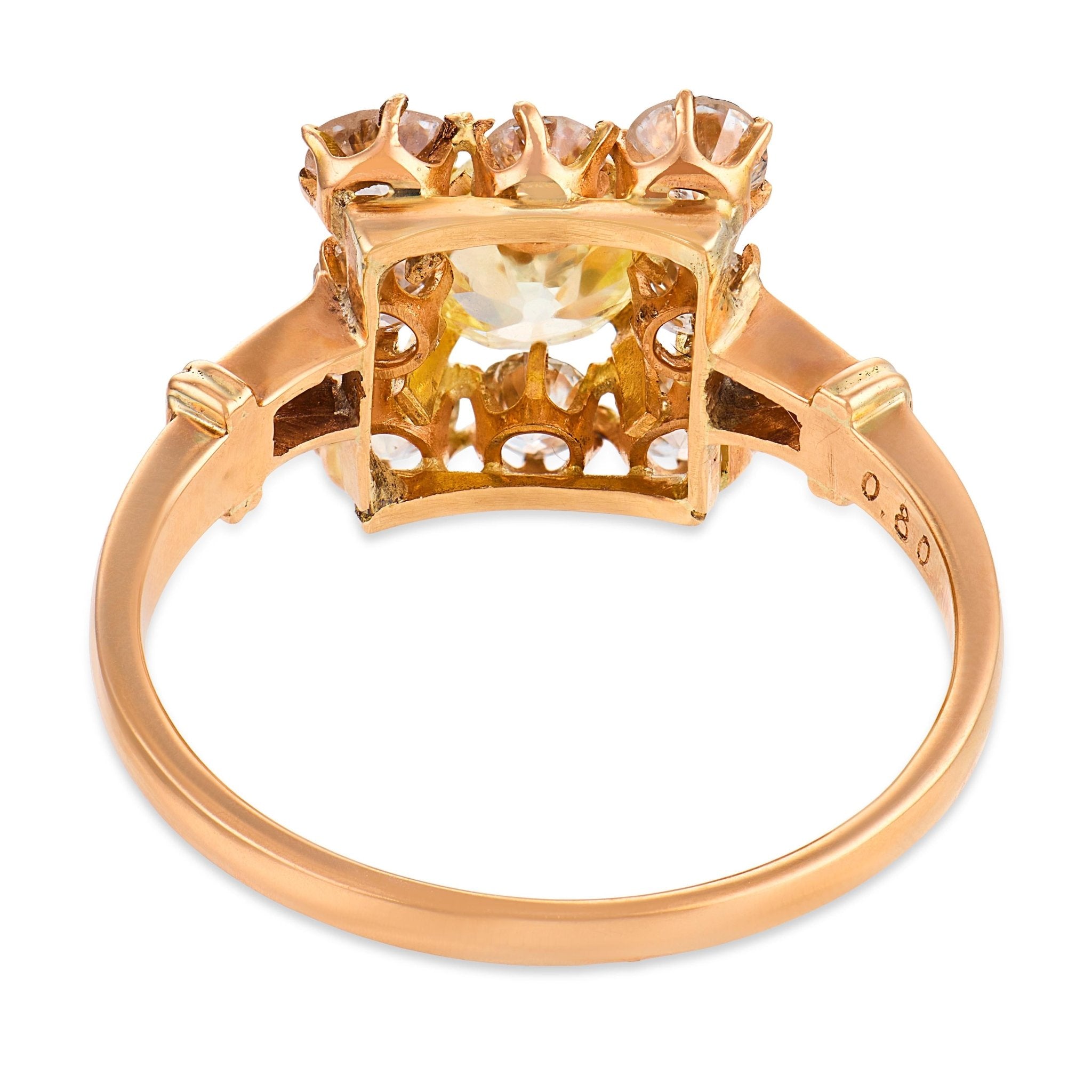 Victorian 1.80 carat diamond 18k yellow gold cluster ring