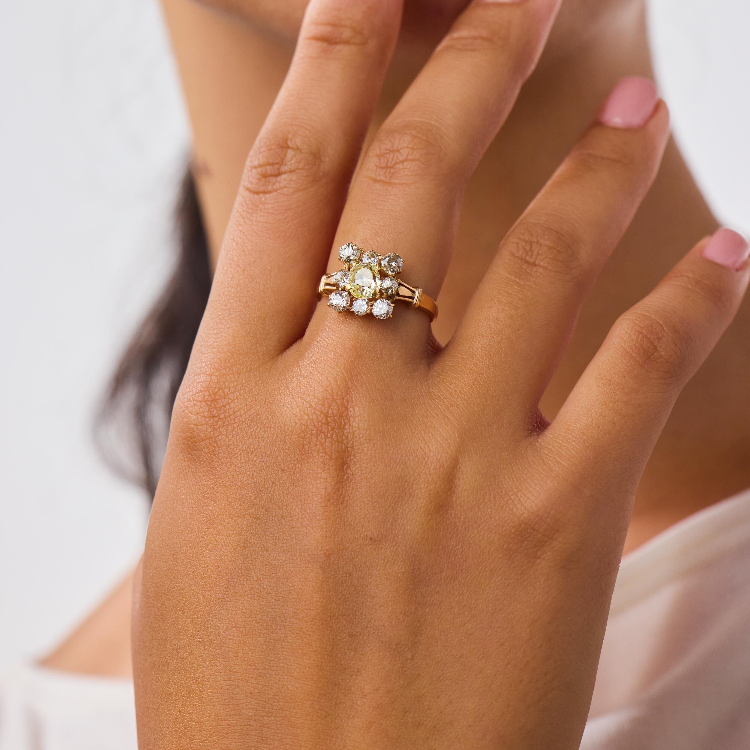 Victorian 1.80 carat diamond 18k yellow gold cluster ring