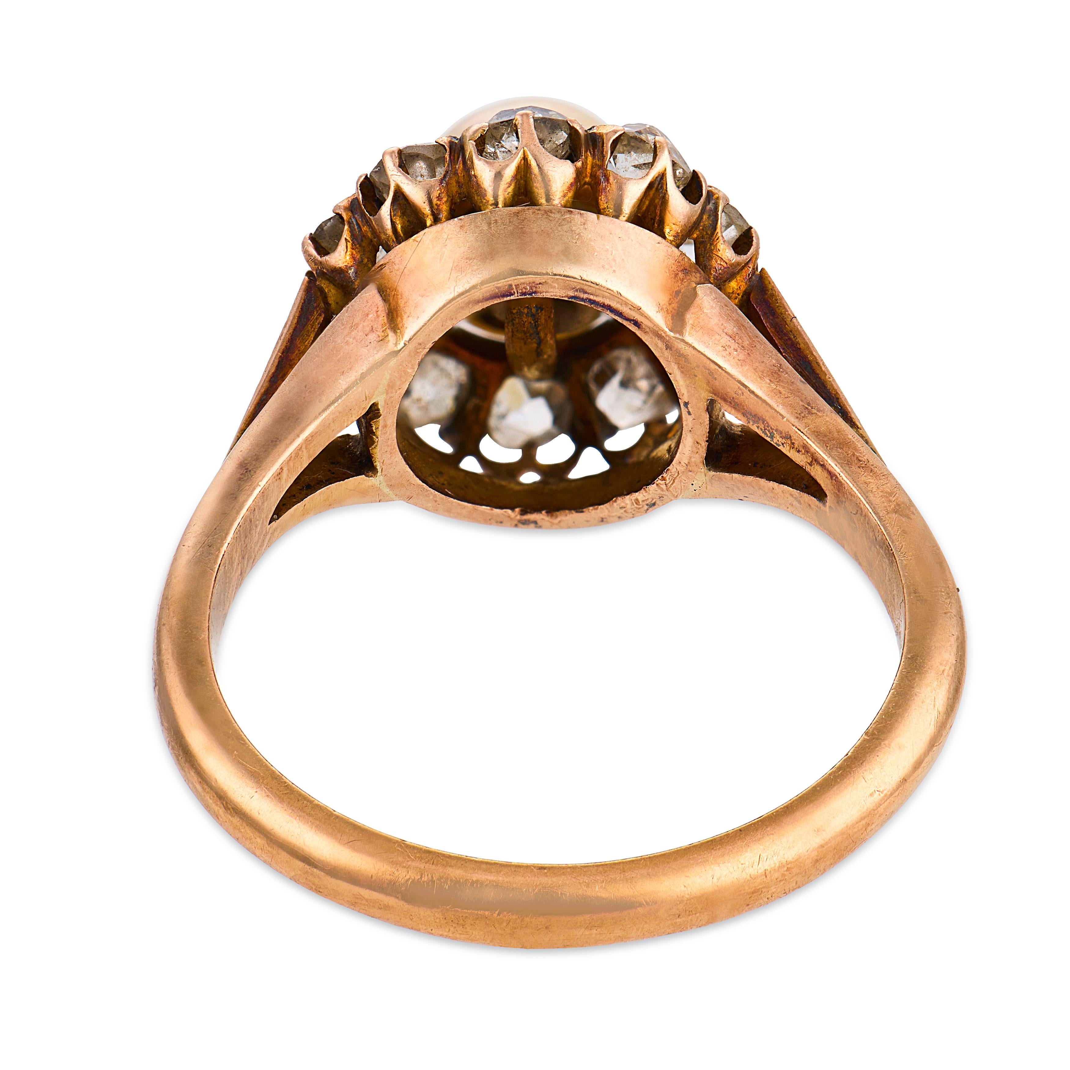 Victorian pearl diamond 18k yellow gold and silver cluster ring