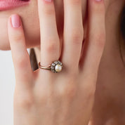 Victorian pearl diamond 18k yellow gold and silver cluster ring