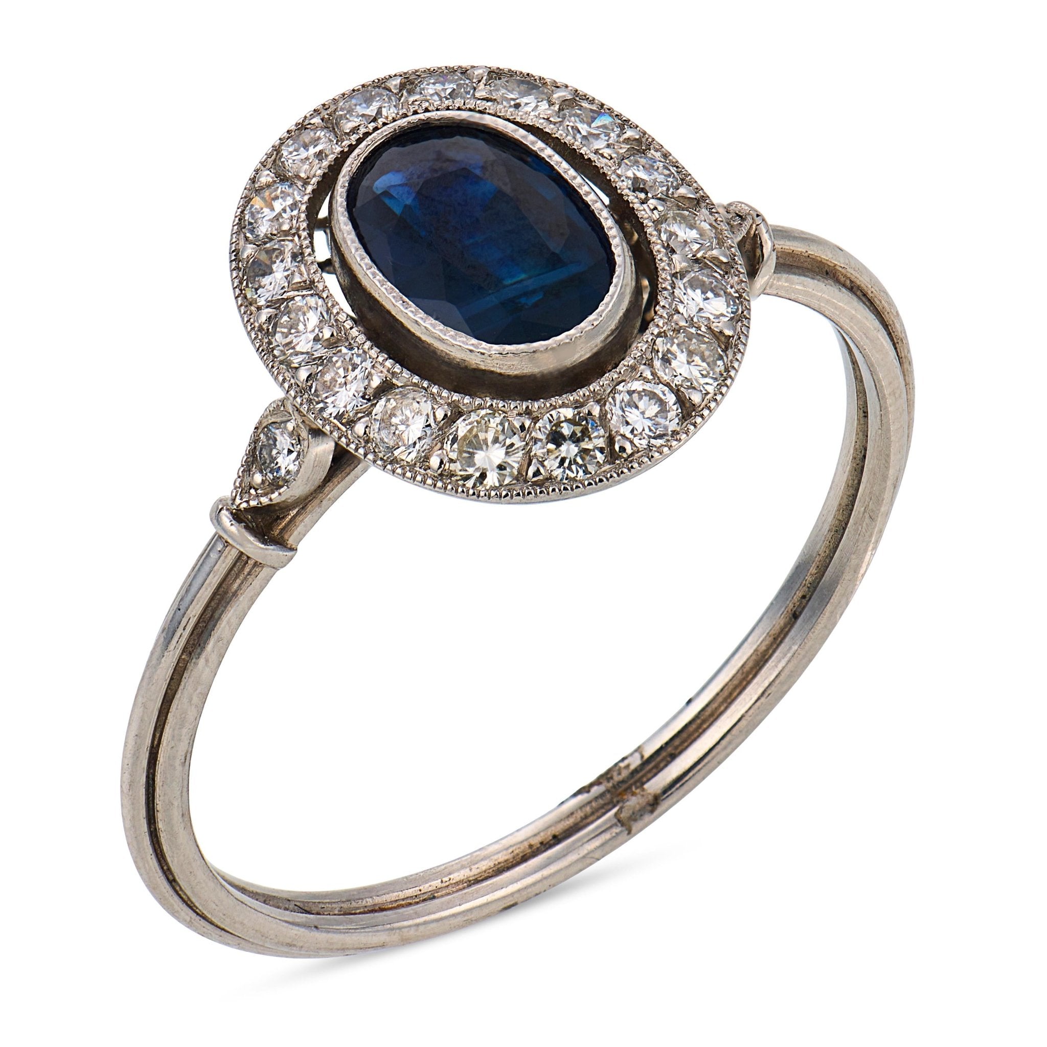Art Deco style sapphire diamond platinum cluster ring