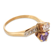 Retro amethyst diamond 14k yellow gold Toi Et Moi ring