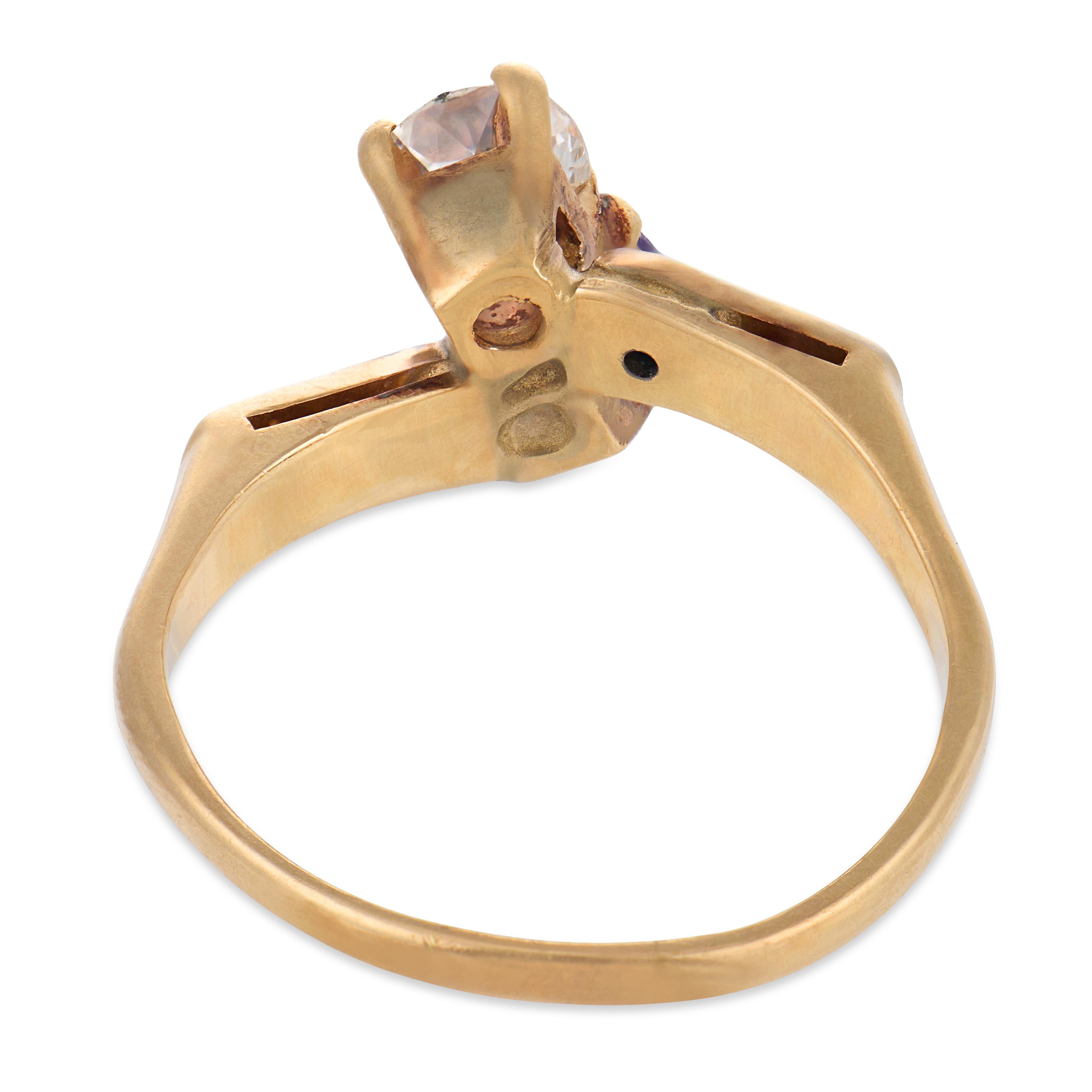 Retro amethyst diamond 14k yellow gold Toi Et Moi ring
