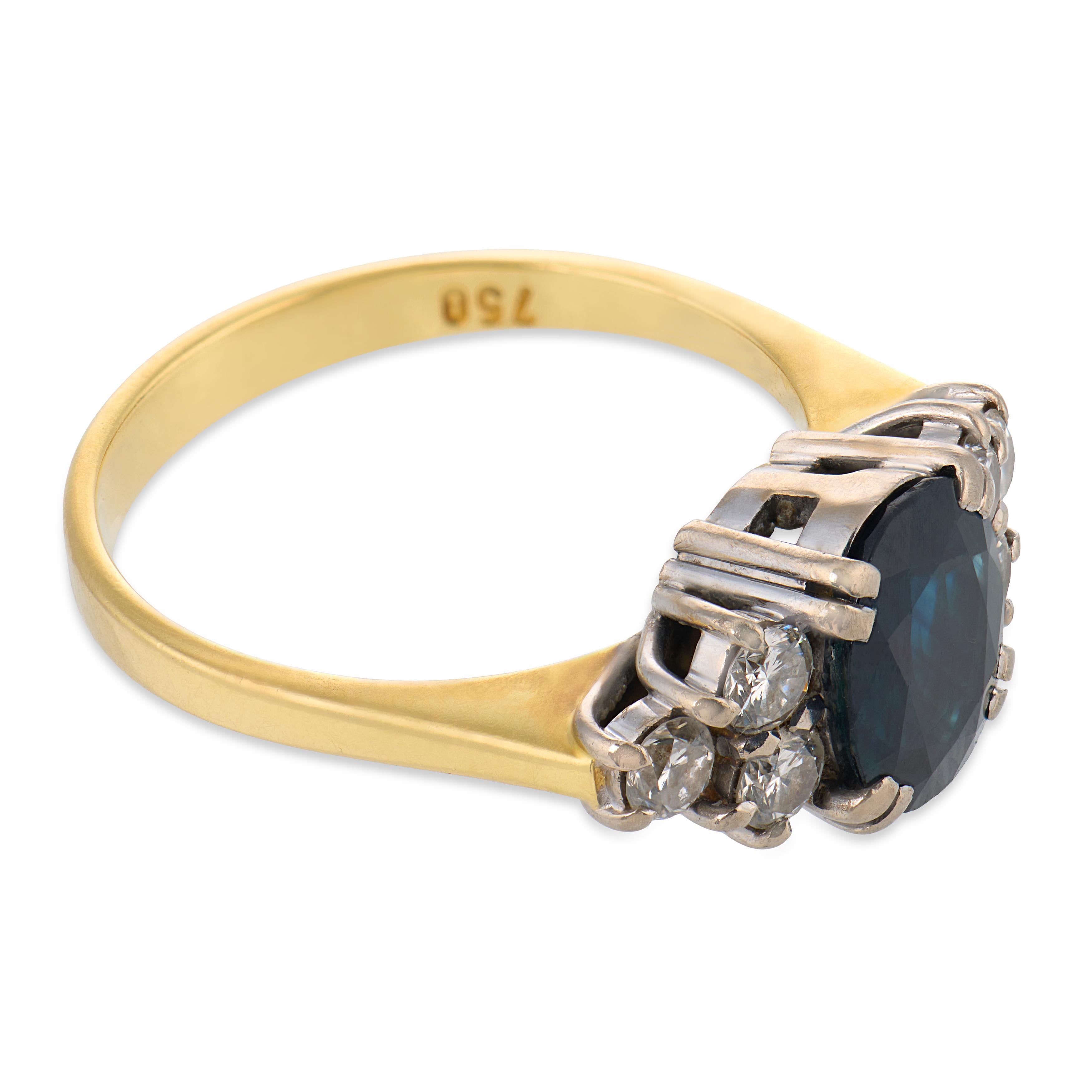 Vintage 1.90 carat sapphire diamond 18k yellow gold and platinum ring