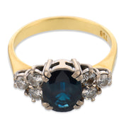 Vintage 1.90 carat sapphire diamond 18k yellow gold and platinum ring