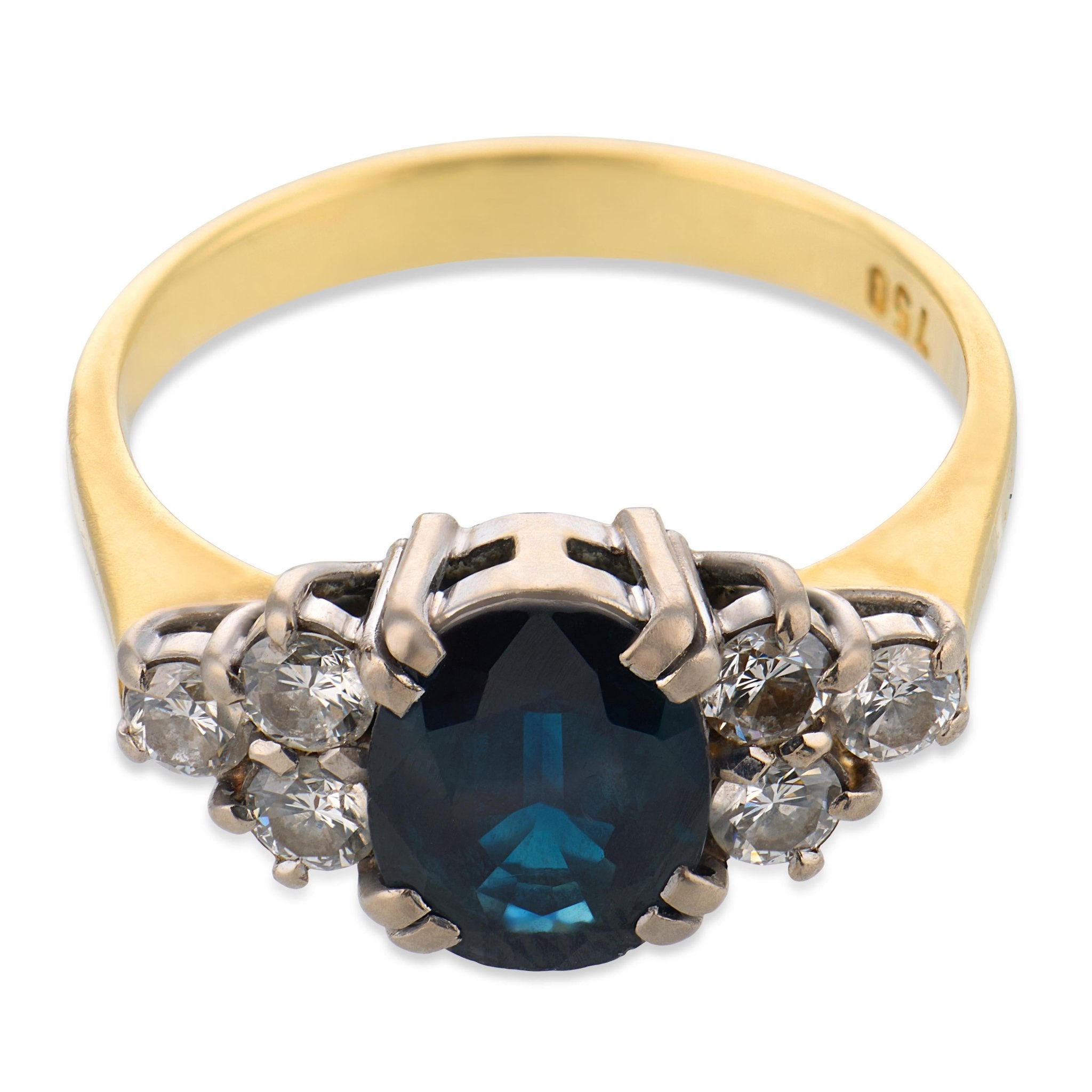 Vintage 1.90 carat sapphire diamond 18k yellow gold and platinum ring