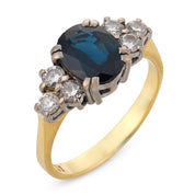 Vintage 1.90 carat sapphire diamond 18k yellow gold and platinum ring