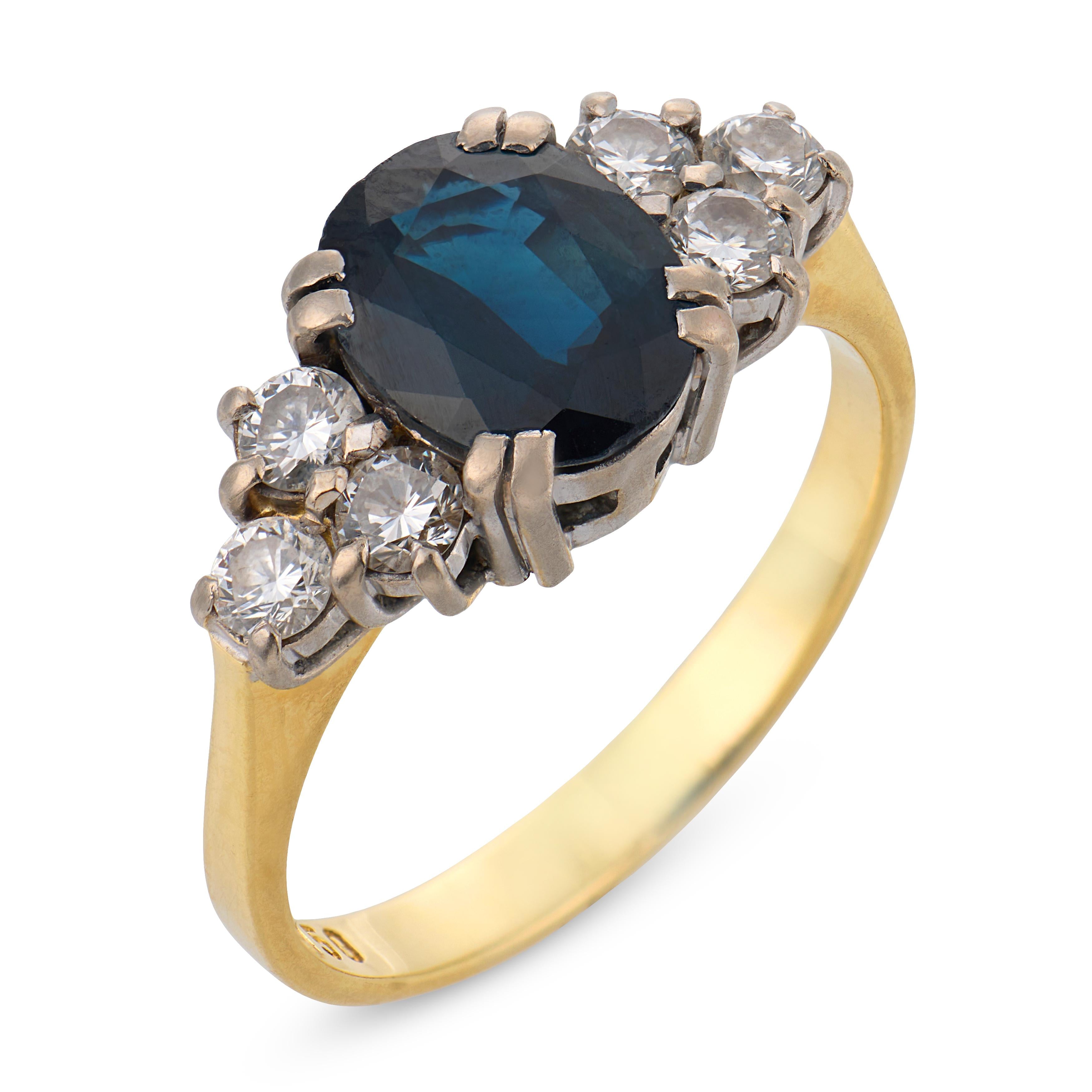 Vintage 1.90 carat sapphire diamond 18k yellow gold and platinum ring