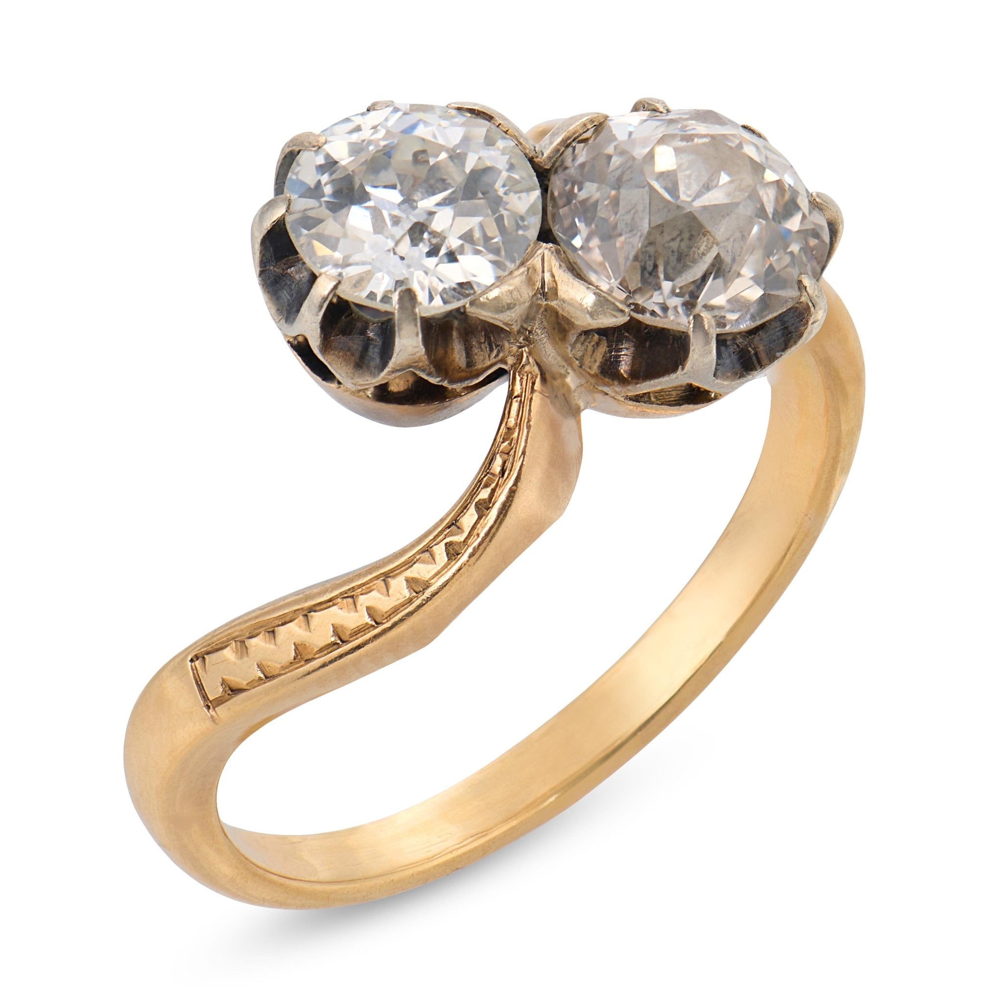 Victorian 1.50 carat old European cut diamond 14k yellow gold toi et moi ring