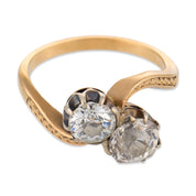 Victorian 1.50 carat old European cut diamond 14k yellow gold toi et moi ring