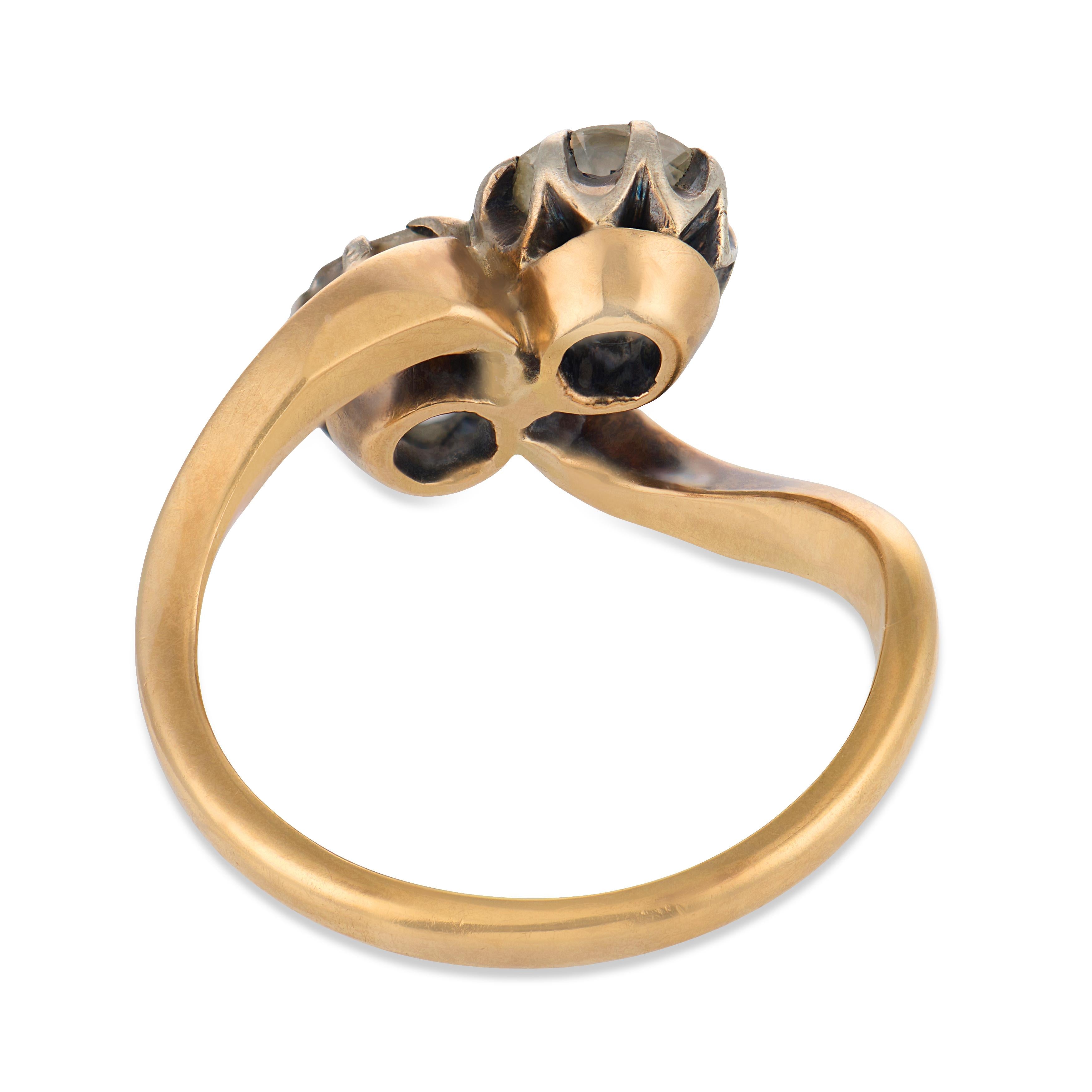 Victorian 1.50 carat old European cut diamond 14k yellow gold toi et moi ring