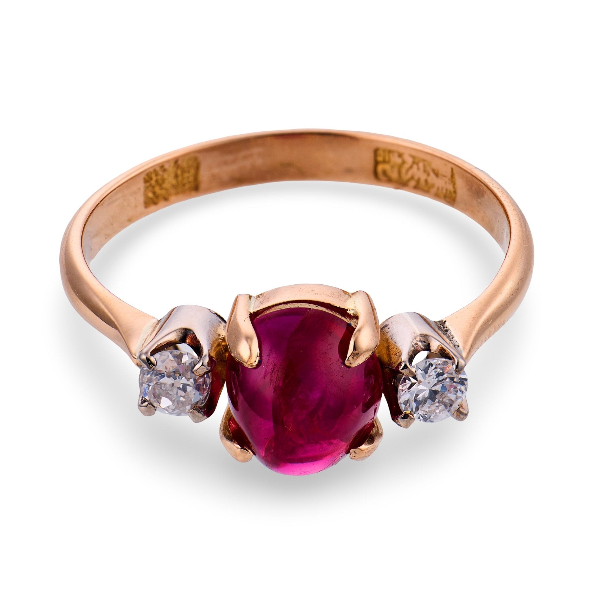 Victorian GIA 2.50 carat Burma no heat ruby diamond 18k yellow gold ring