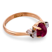 Victorian GIA 2.50 carat Burma no heat ruby diamond 18k yellow gold ring