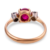 Victorian GIA 2.50 carat Burma no heat ruby diamond 18k yellow gold ring