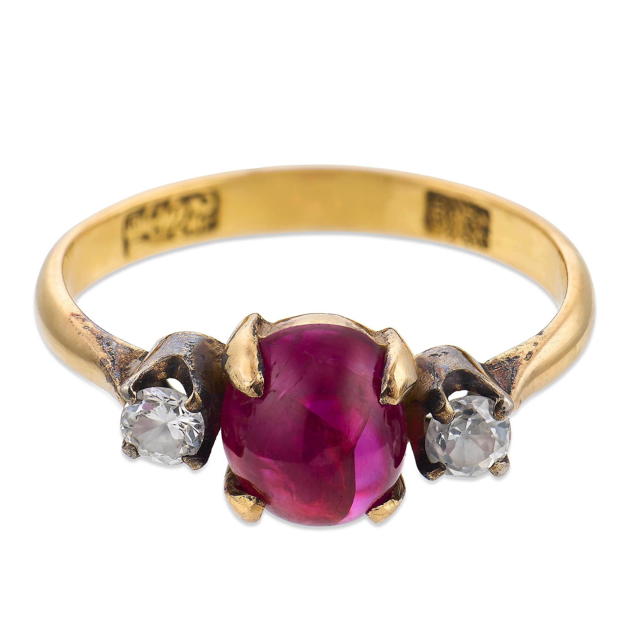 Victorian GIA 2.50 carat Burma no heat ruby diamond 18k yellow gold ring