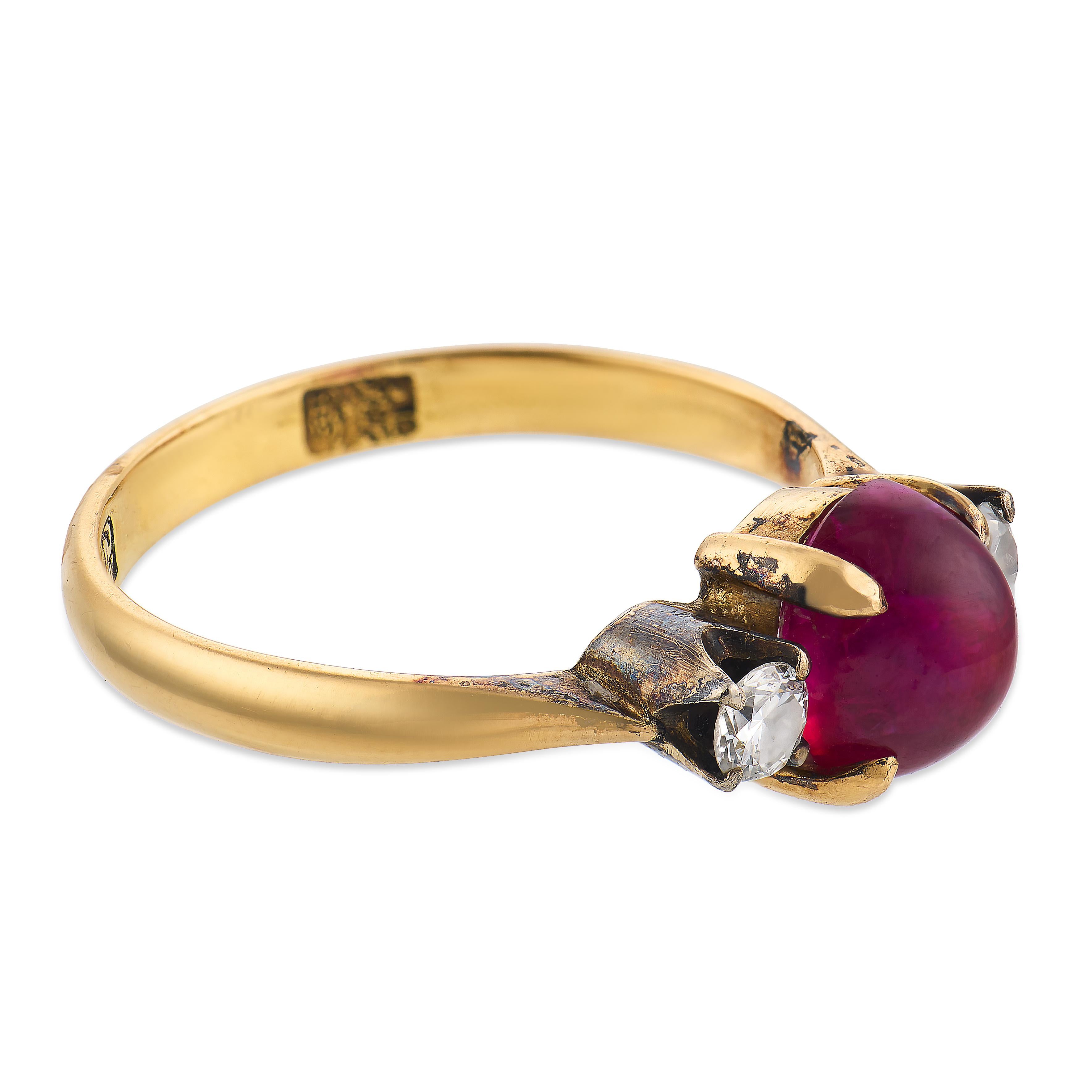 Victorian GIA 2.50 carat Burma no heat ruby diamond 18k yellow gold ring