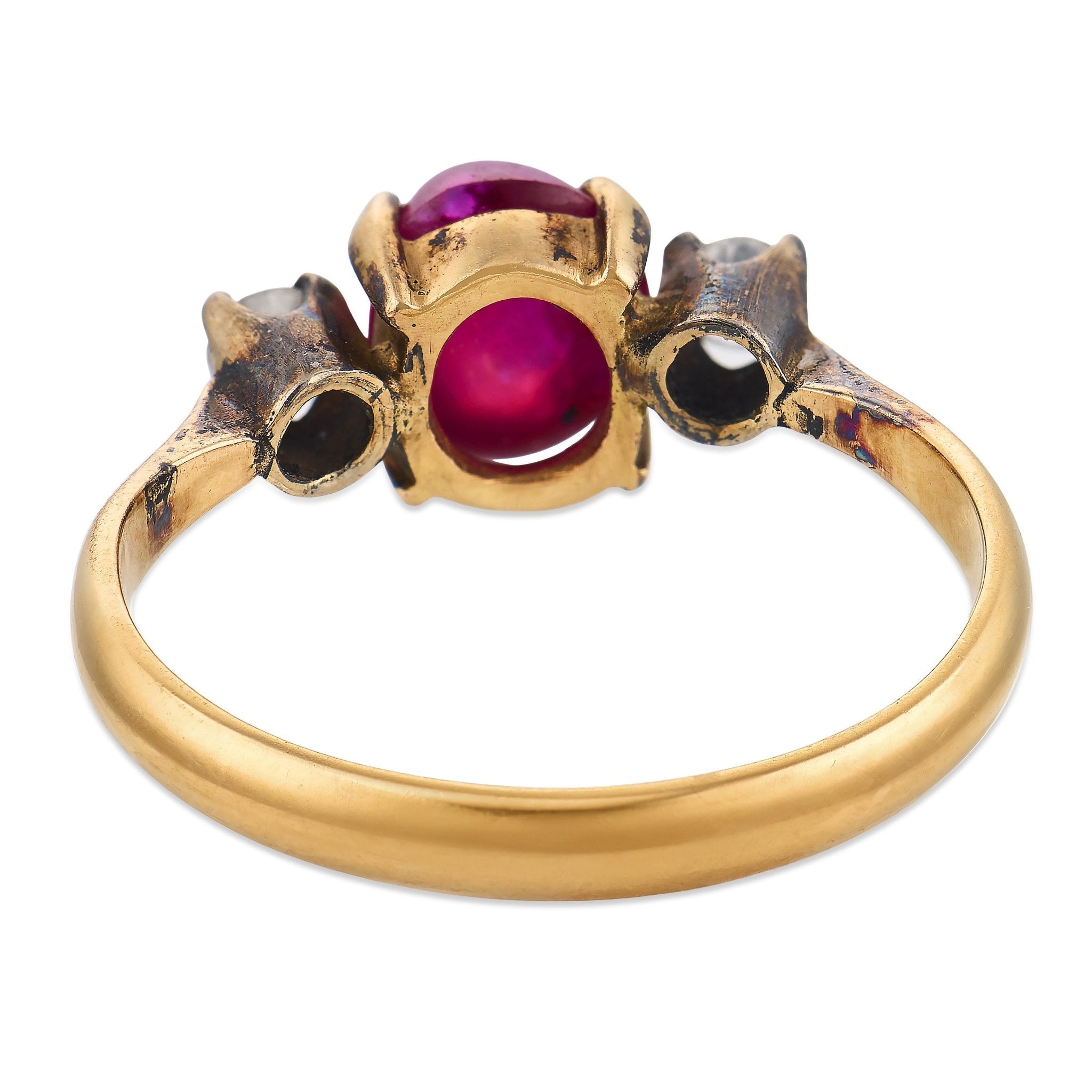Victorian GIA 2.50 carat Burma no heat ruby diamond 18k yellow gold ring