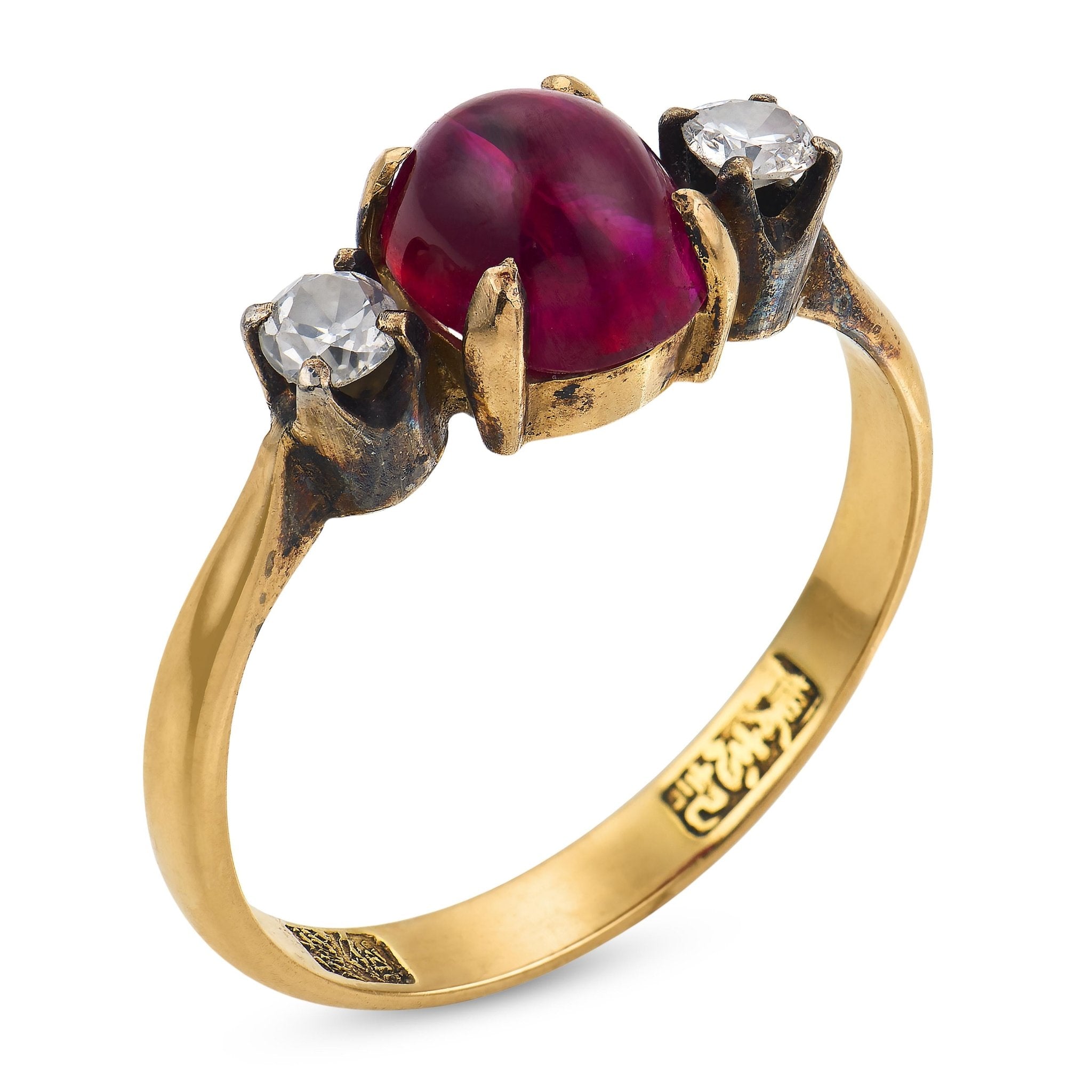 Victorian GIA 2.50 carat Burma no heat ruby diamond 18k yellow gold ring