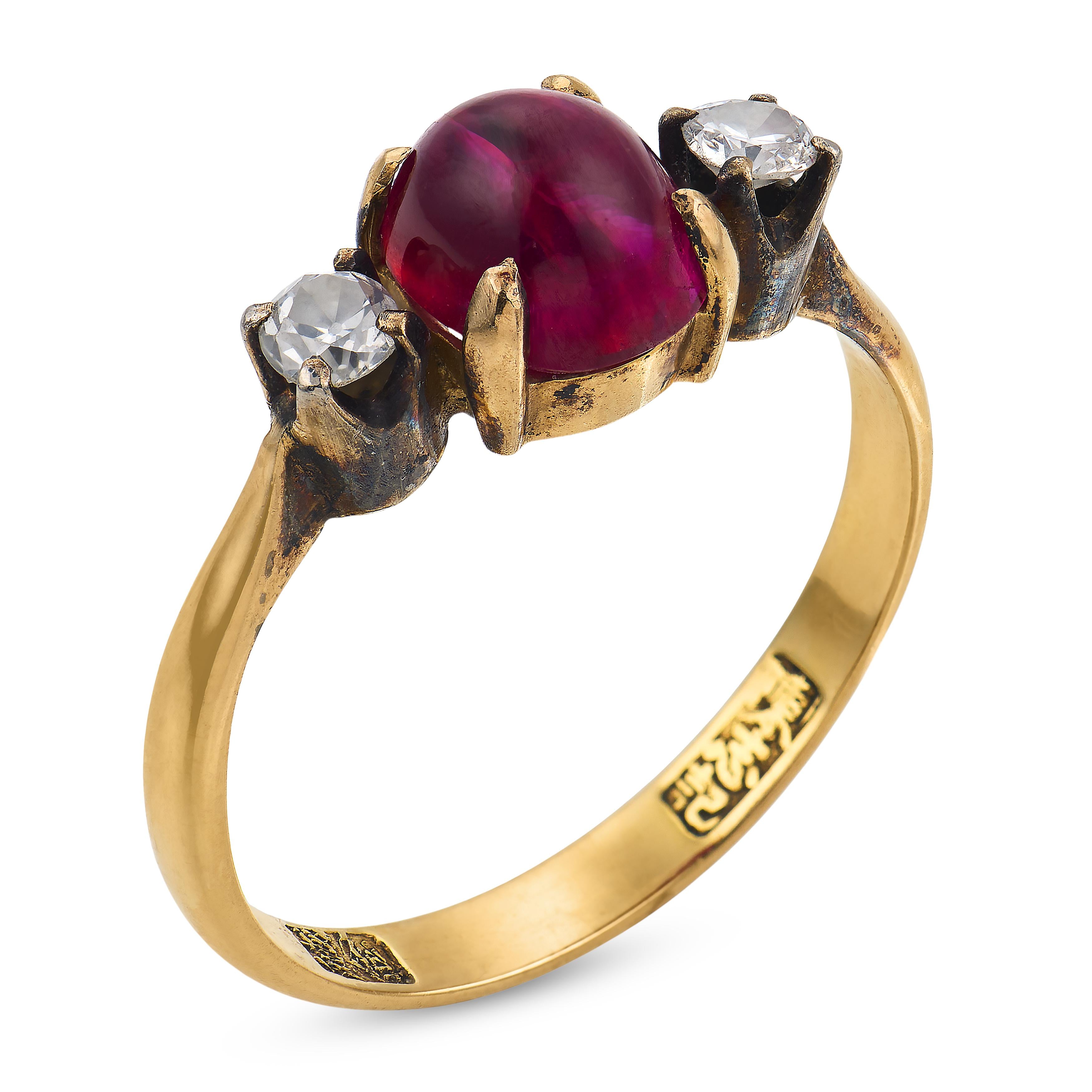 Victorian GIA 2.50 carat Burma no heat ruby diamond 18k yellow gold ring