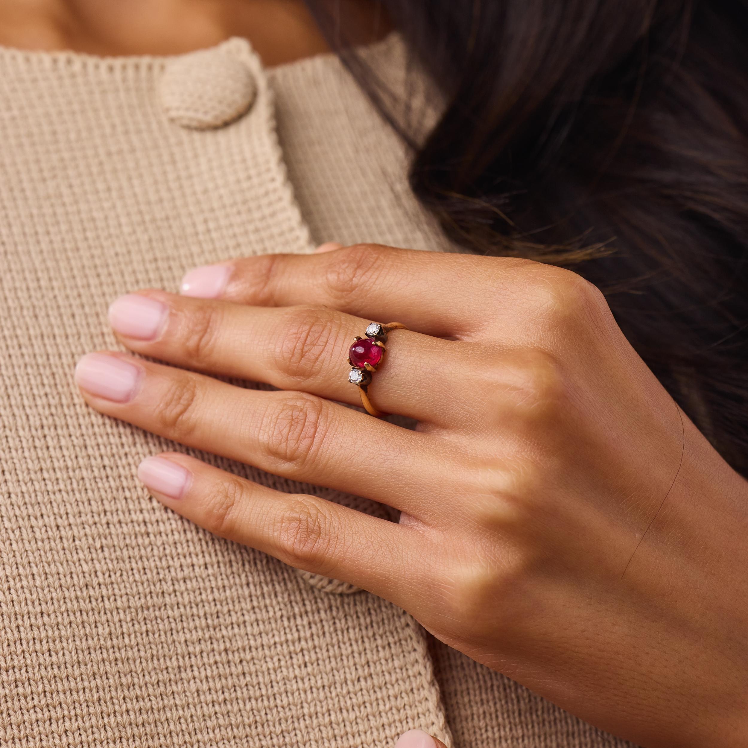 Victorian GIA 2.50 carat Burma no heat ruby diamond 18k yellow gold ring