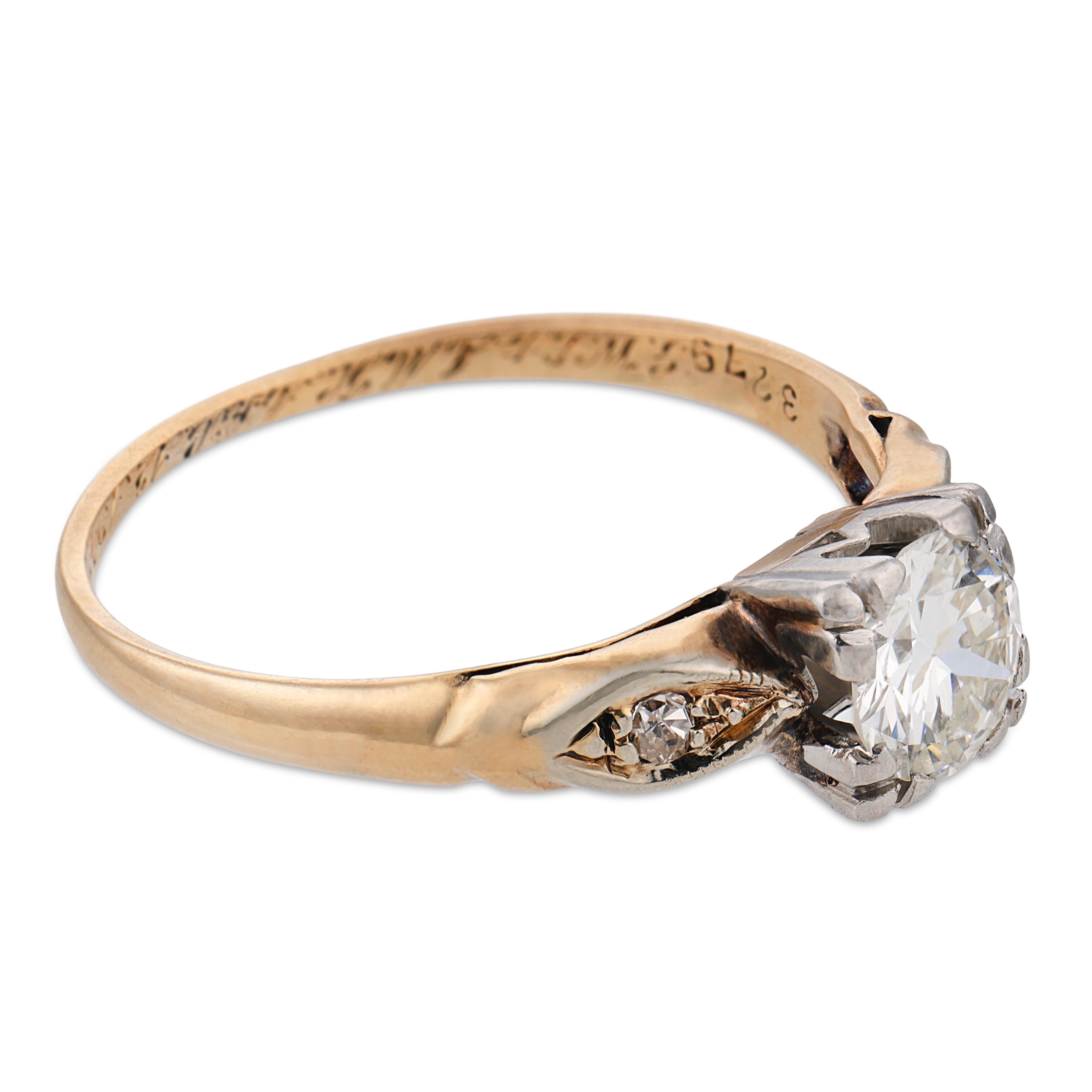 Art Deco diamond 14k yellow gold and platinum engagement ring
