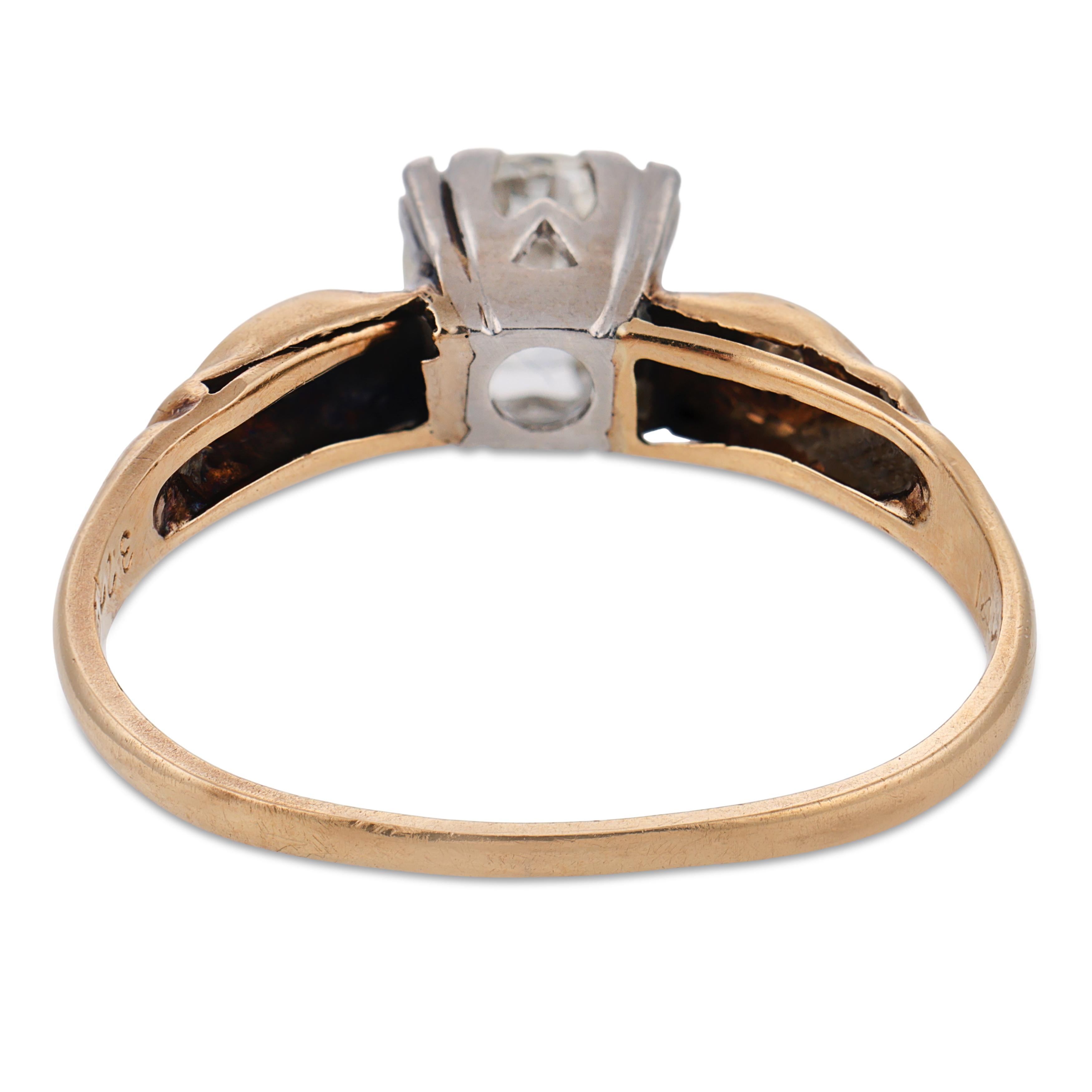 Art Deco diamond 14k yellow gold and platinum engagement ring