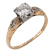 Art Deco diamond 14k yellow gold and platinum engagement ring