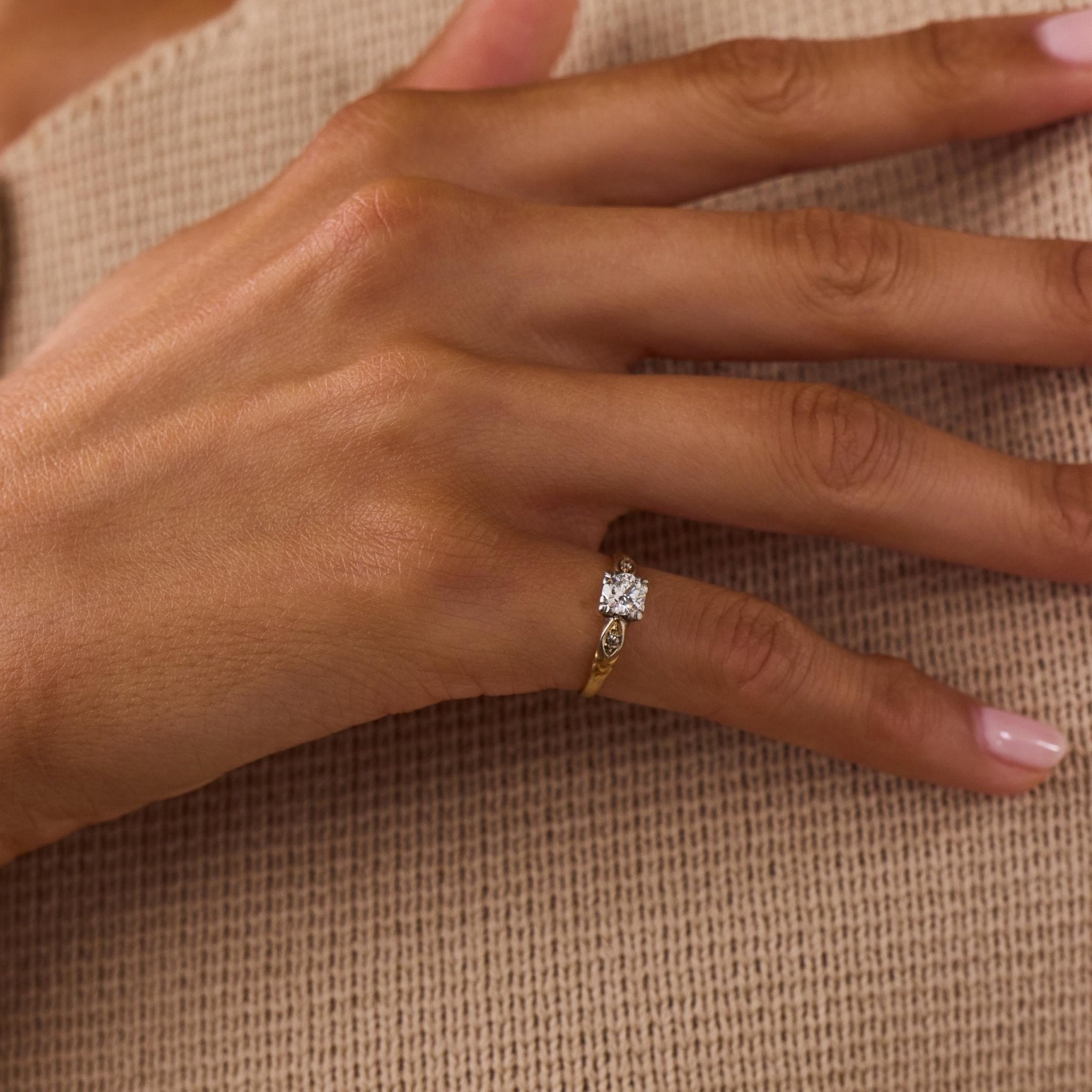 Art Deco diamond 14k yellow gold and platinum engagement ring